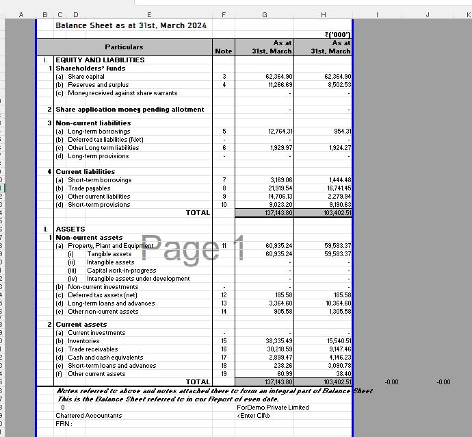 FinAuto exported Schedule III balance sheet in Excel — equity, liabilities, and assets
